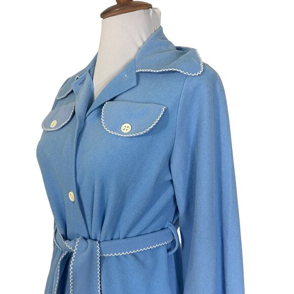 Vintage 1970s Vassarette Blue Velour Maxi Robe Dress XS/S  Lounge Housecoat - Picture 8 of 10